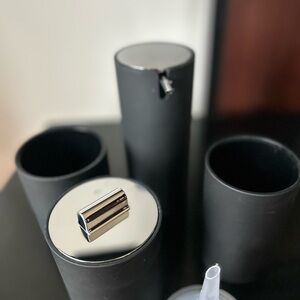 4 pieces bath accessories Black and Silver Cylinder modern Containers